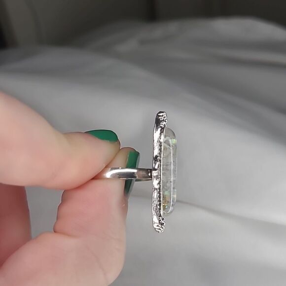 💲6️⃣ Bundled ✔️Oval White Stone Adjustable Ring Alloy Costume Jewelry size 8 - Picture 4 of 7